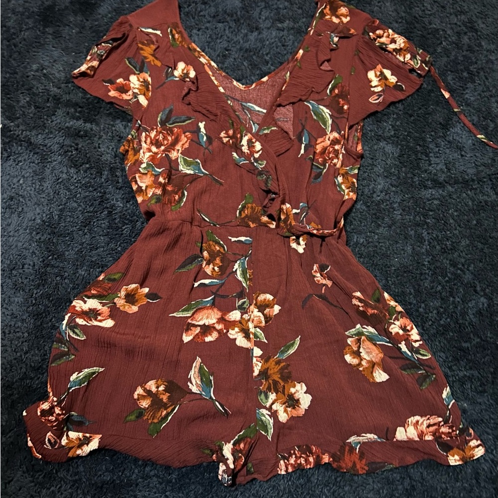 Xhilaration Maroon Floral Romper